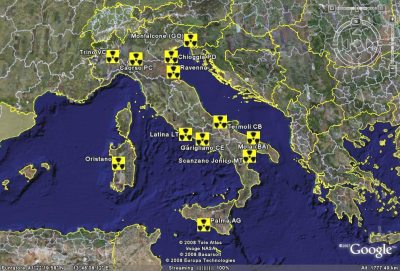 mappa  centrali atomiche in Italia , in studio